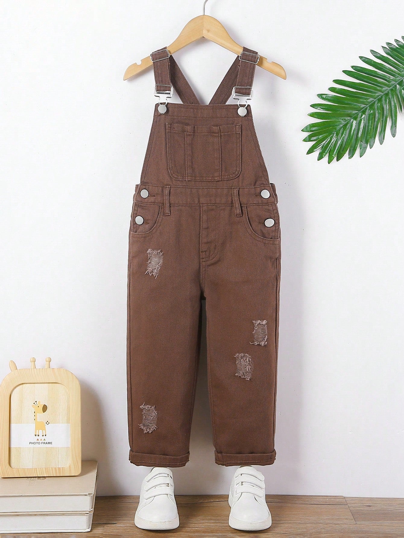 Young Boy Casual Daily Western Street Ripped Adjustable Strap Relax Denim Overalls