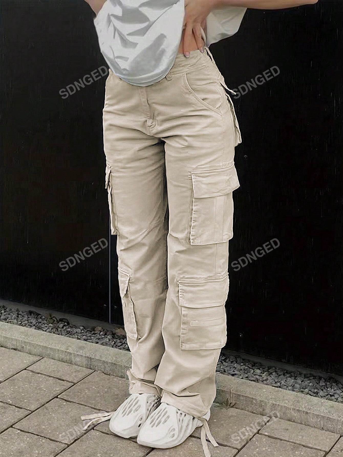 Solid Color Multi-Pocket Cargo Pants