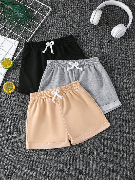 Young Girl Casual Multi-Piece Set, Including Bowknot Decorated Shorts