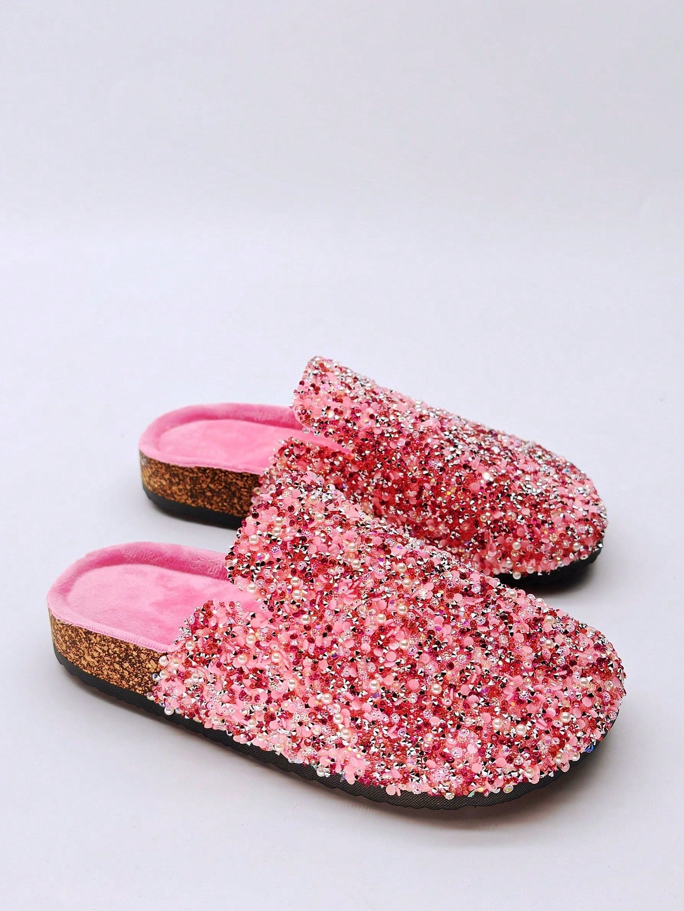 New Arrival Black Sequin Slides, Beach, Indoor, Slippers, Women's Flat Slides, Women's Flat Sandals