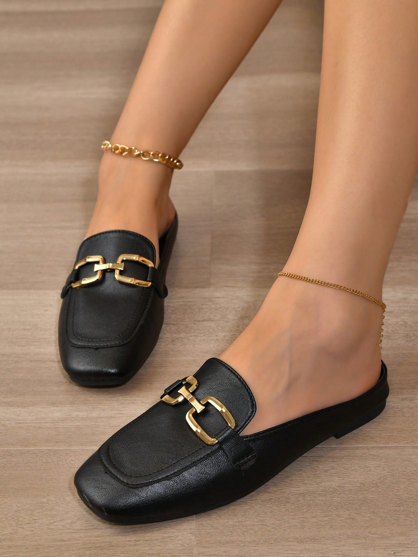 Women's Flat Shoes, Metal Chain Decor, Closed Toe Sandals, Casual Dress Shoes