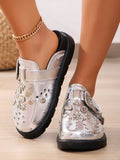 Women's Wedge & Platform Mules With Metallic Rhinestone Decorated Flat Sole Shoes