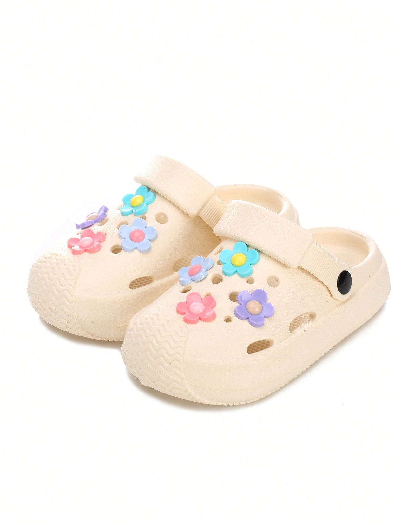 New Arrival Kids' Comfortable & Slip-Resistant Two-Way Wearing Sandals With Hollow-Out Design And Cute Flower Decoration For Summer Beach