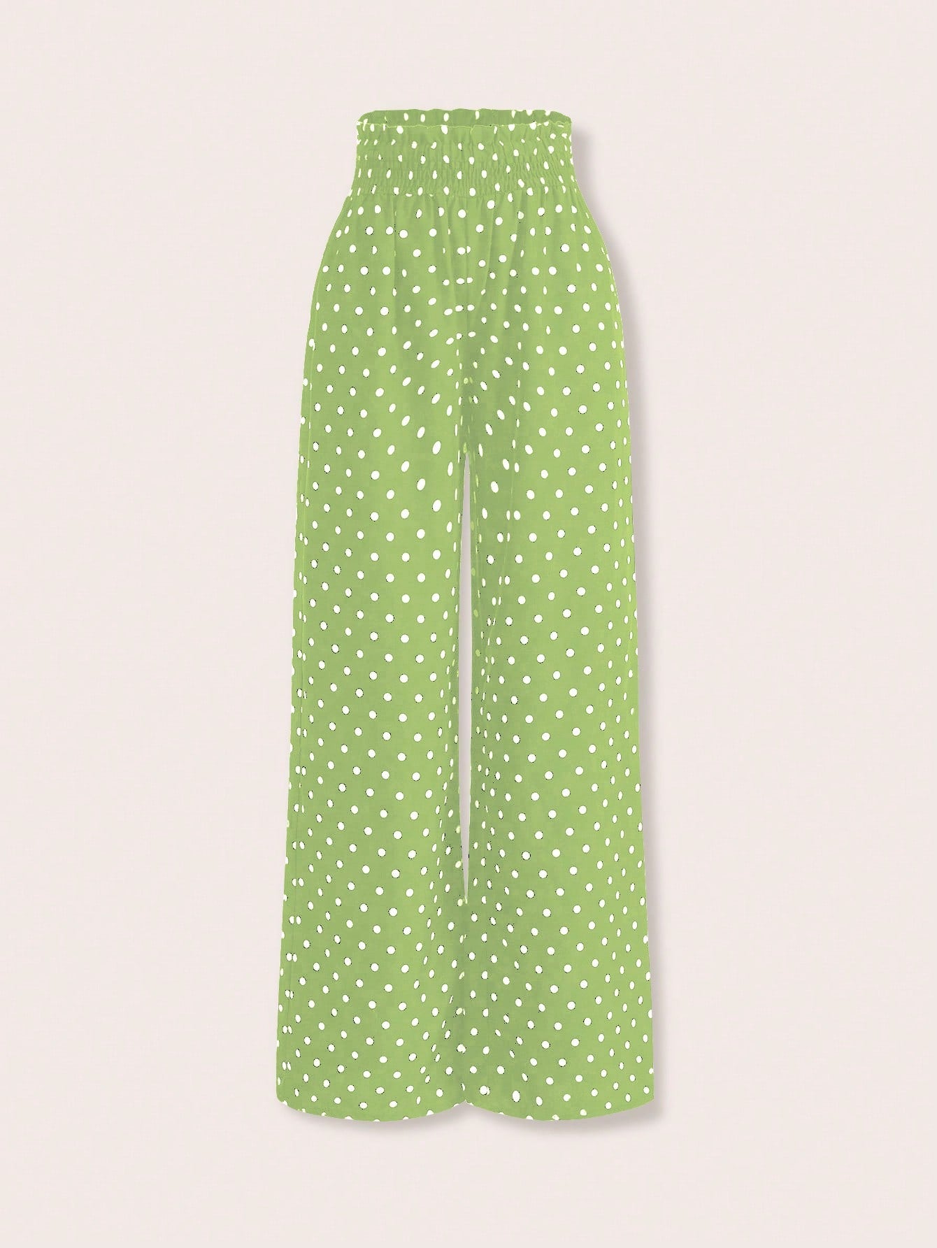 Women's Polka Dot Shirred Waist Wide Leg Pants