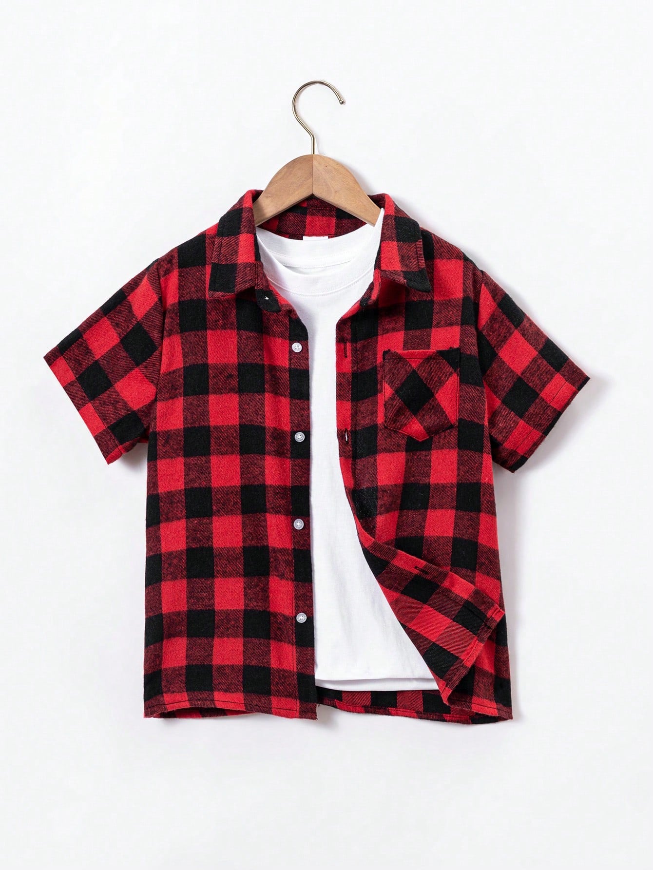 Young Boy Casual Holiday Plaid Short Sleeve Shirt