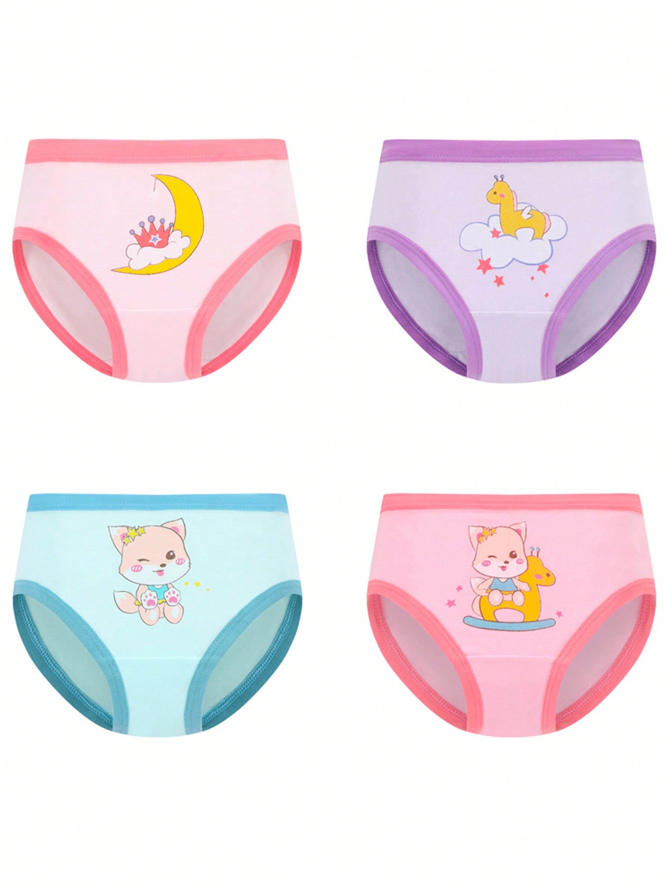 Young Girl 4pcs Soft, Comfortable And Cute Cartoon Printed Casual Triangle Panties