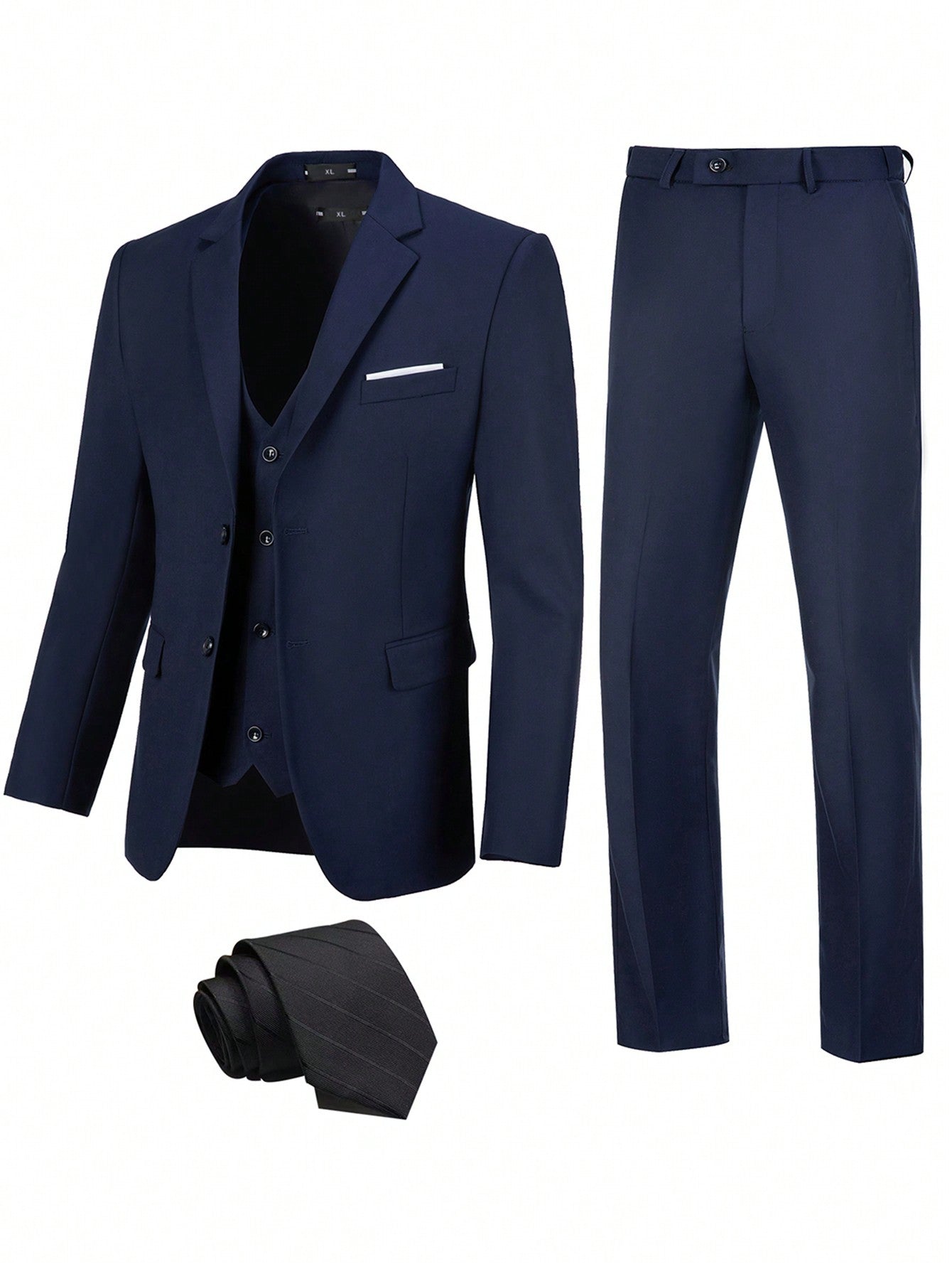 Men Single Breasted Blazer & Suit Pants & Tie & Waistcoat