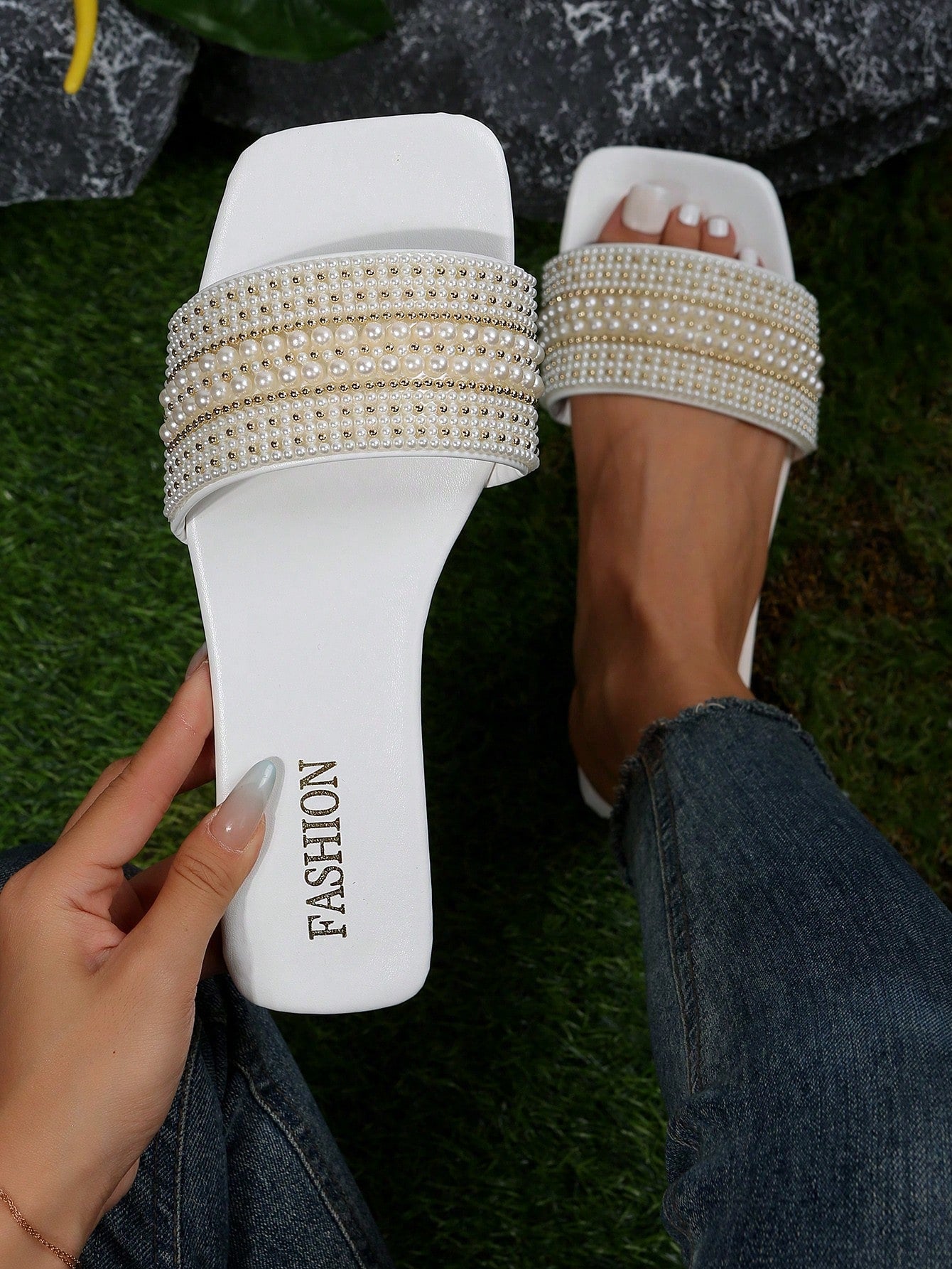 Women's Plus Size Beaded Flat Sandals With Open Toe, Lightweight & Comfortable For Beach