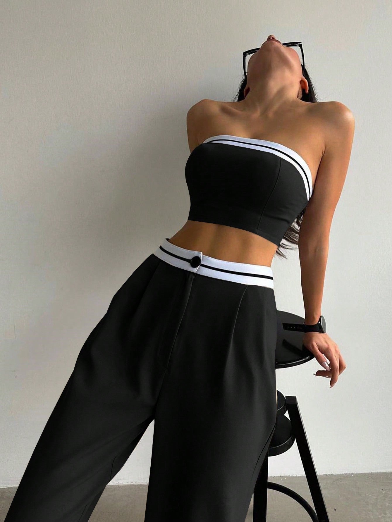 Women's Summer Striped Tube Crop Top And Pants Casual 2pcs Set