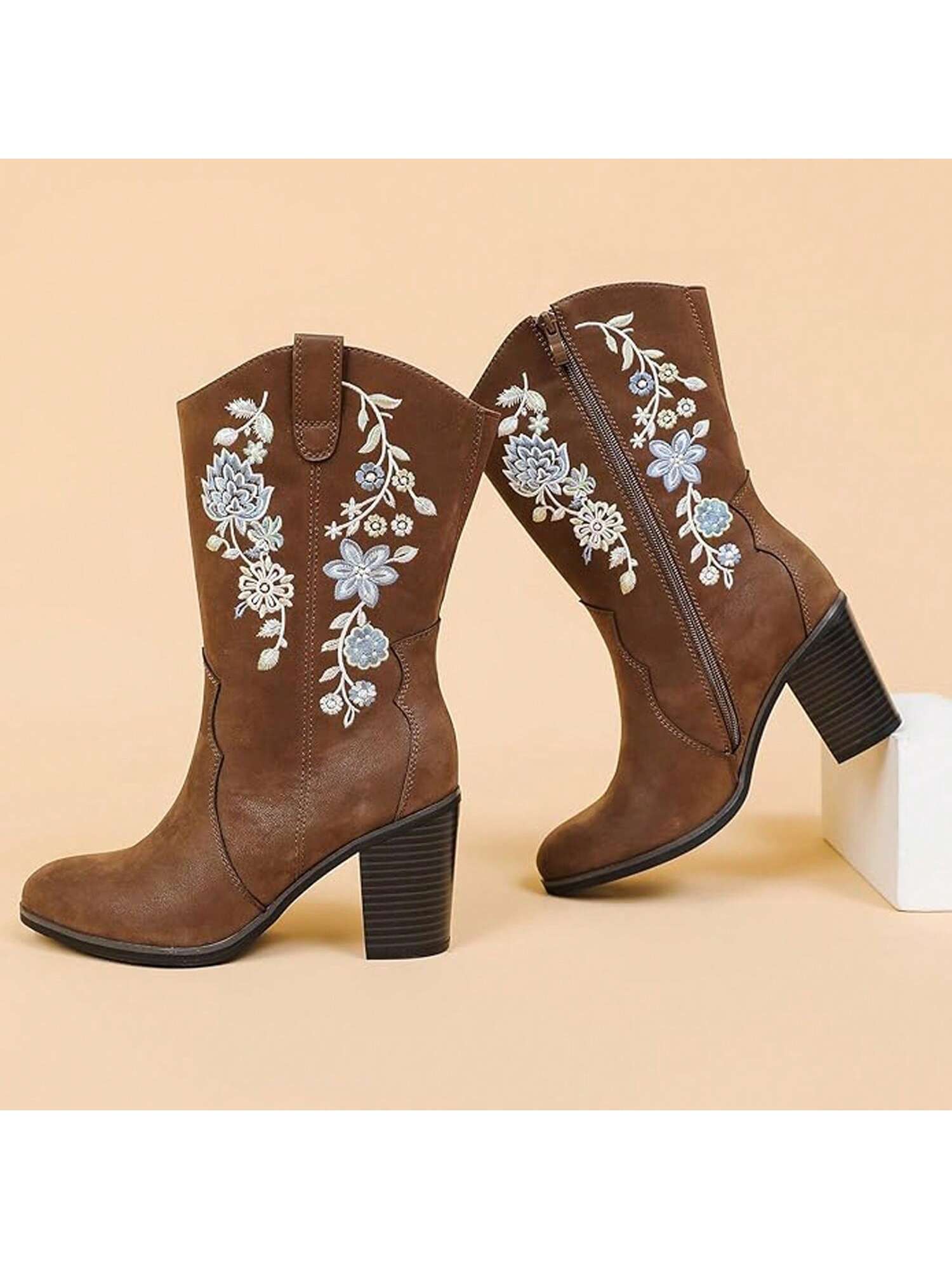 Women's Wide Width Cowboy Cowgirl Boots, Wide Calf Pointed Toe Boots, Women's Pump Heel Western Boots