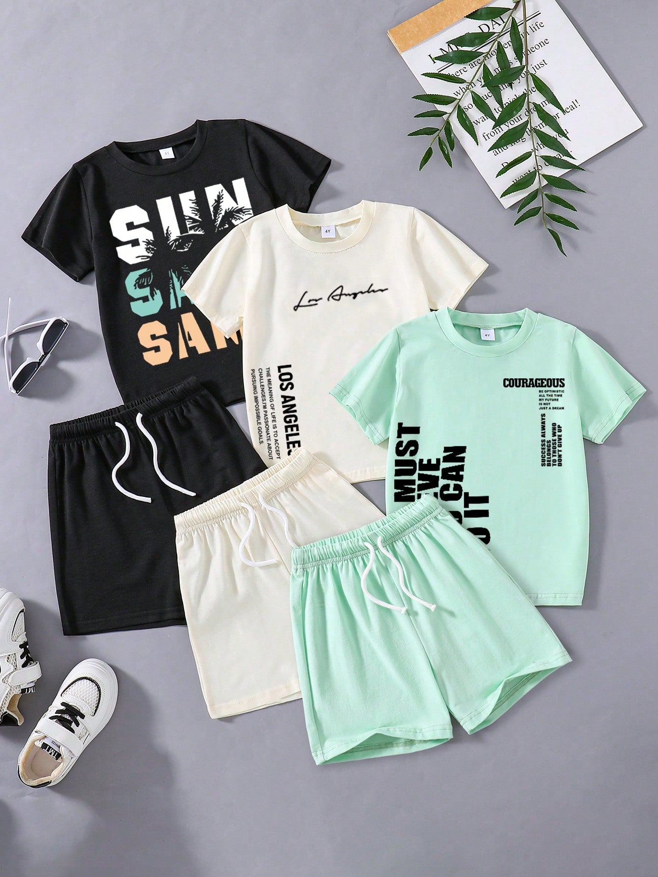 Young Boy Letter Printed Short Sleeve T-Shirt And Shorts 3pcs/Set