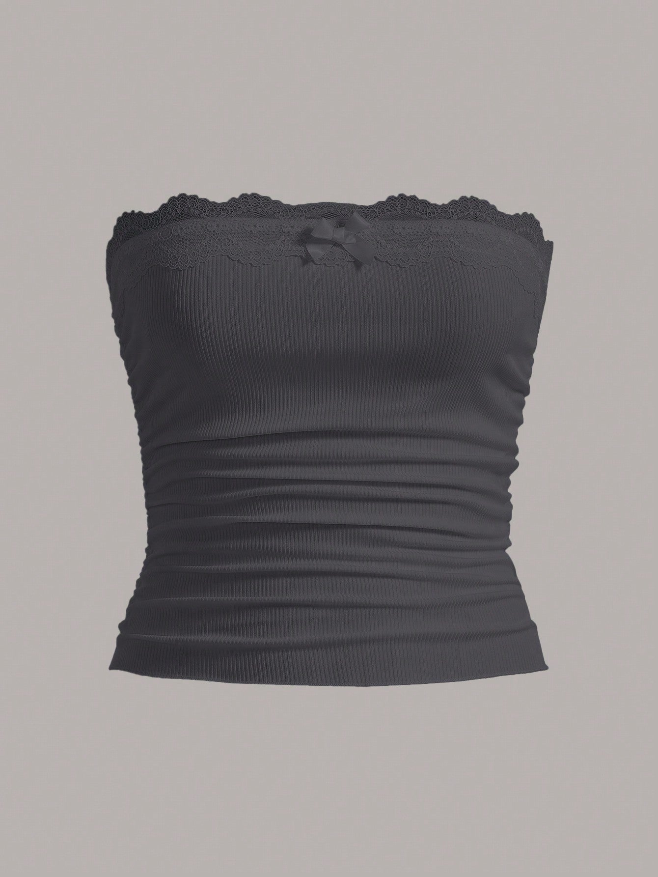 Plus Lace Trim Ruched Side Crop Tube Top