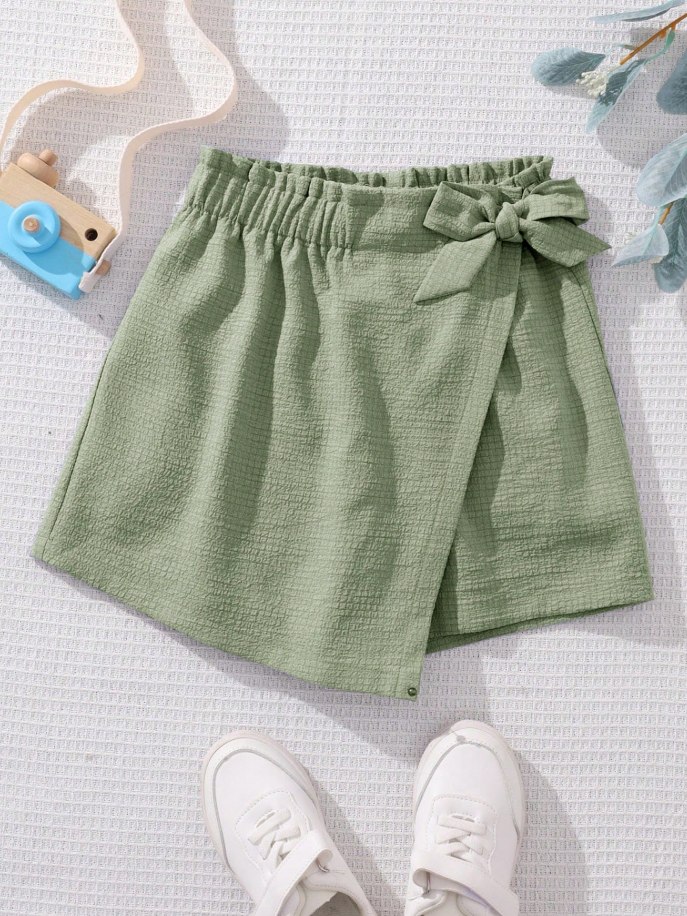 Tween Girl's Woven Solid Color Elastic Waist Bow Decoration Loose Casual Pantskirt