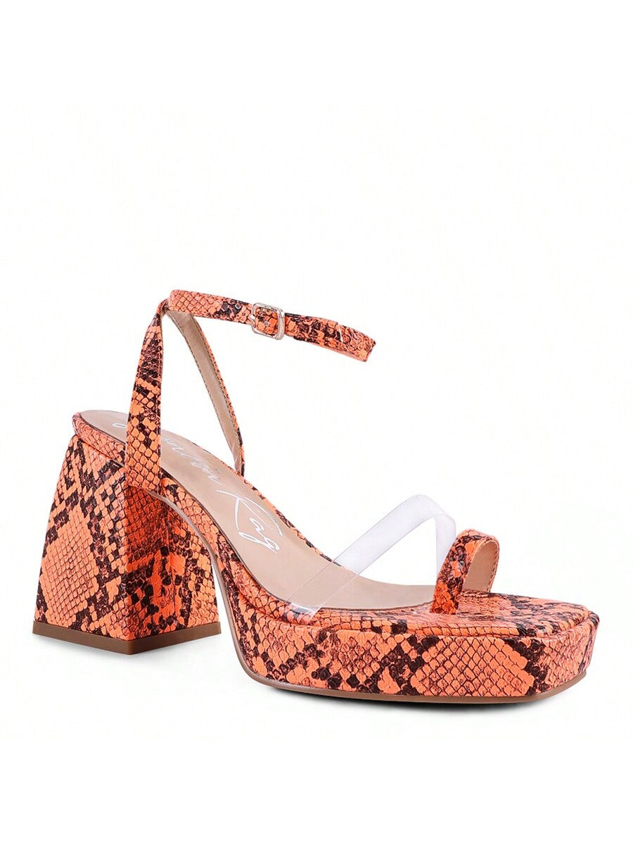 Such Snake Print Triangular Block Heel Sandals