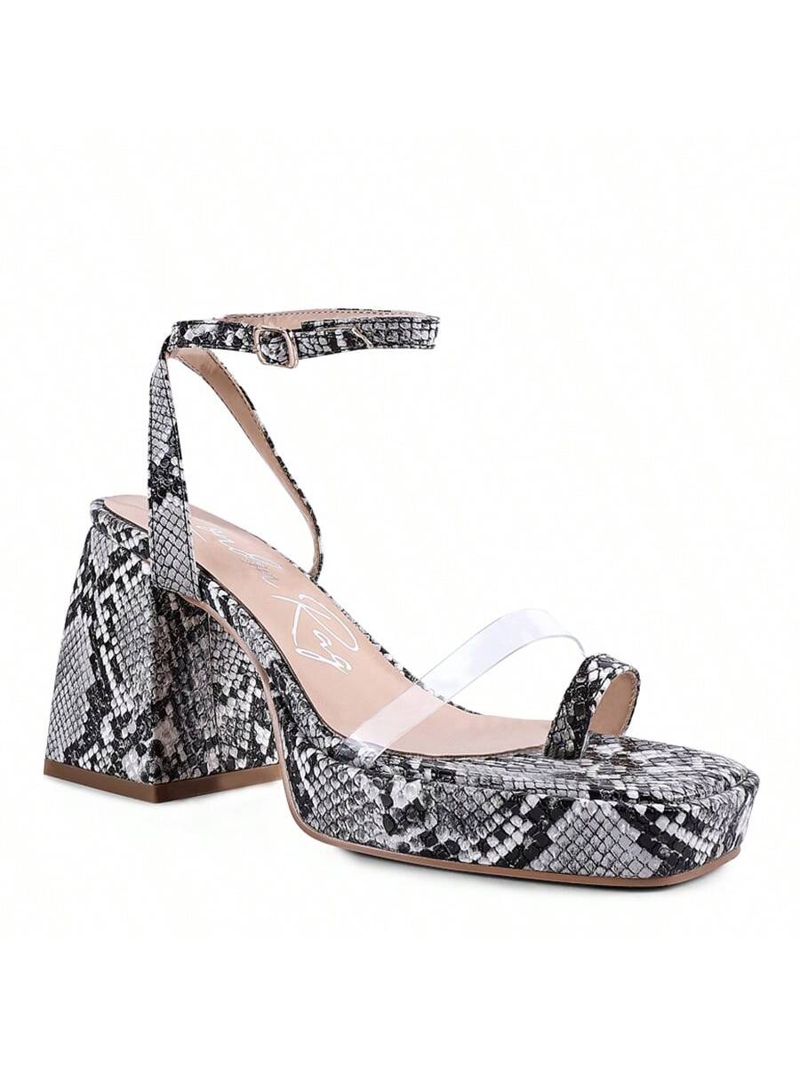 Such Snake Print Triangular Block Heel Sandals