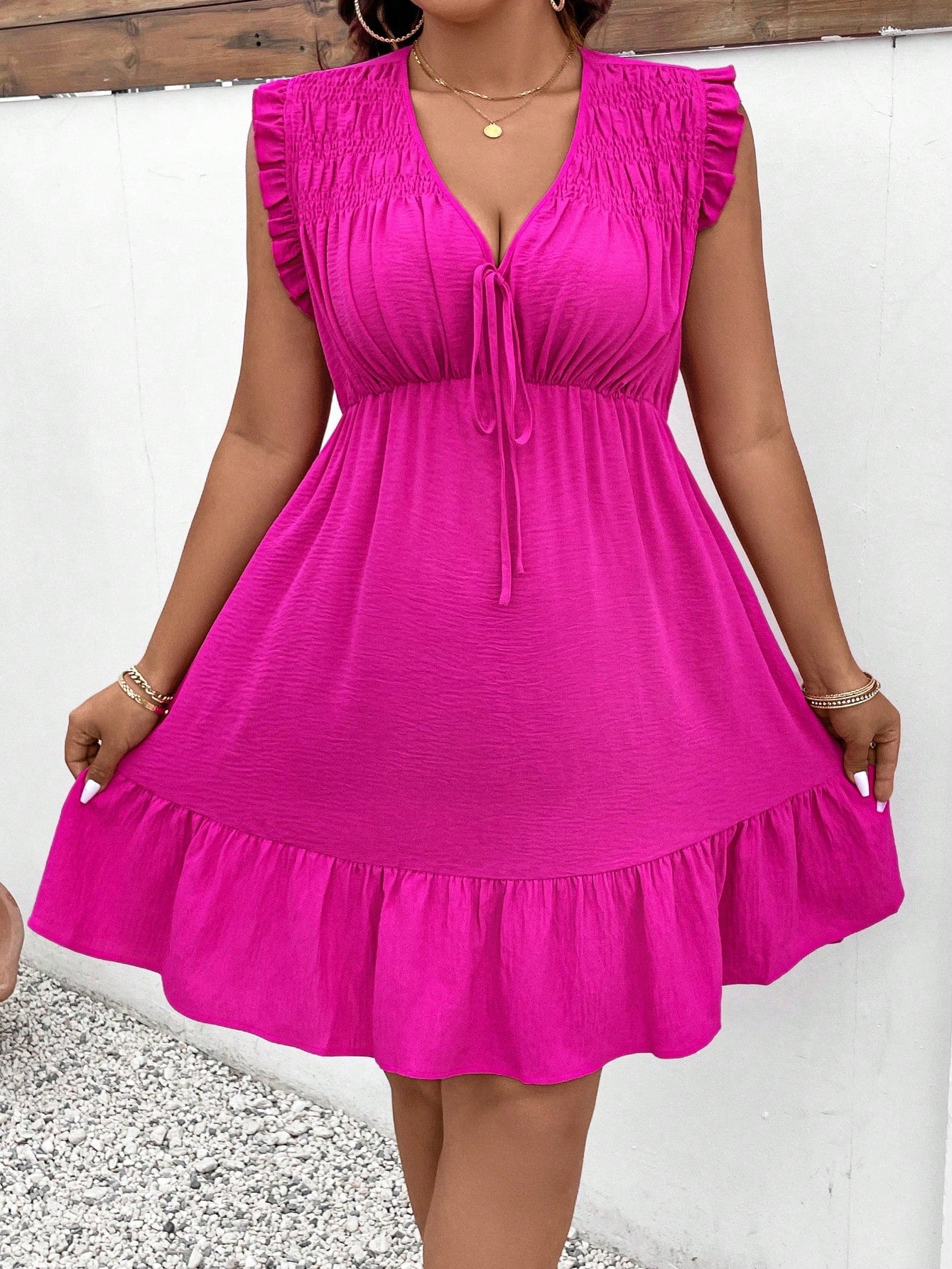 Plus Size Women's V-Neck Short Flutter Sleeve Dress