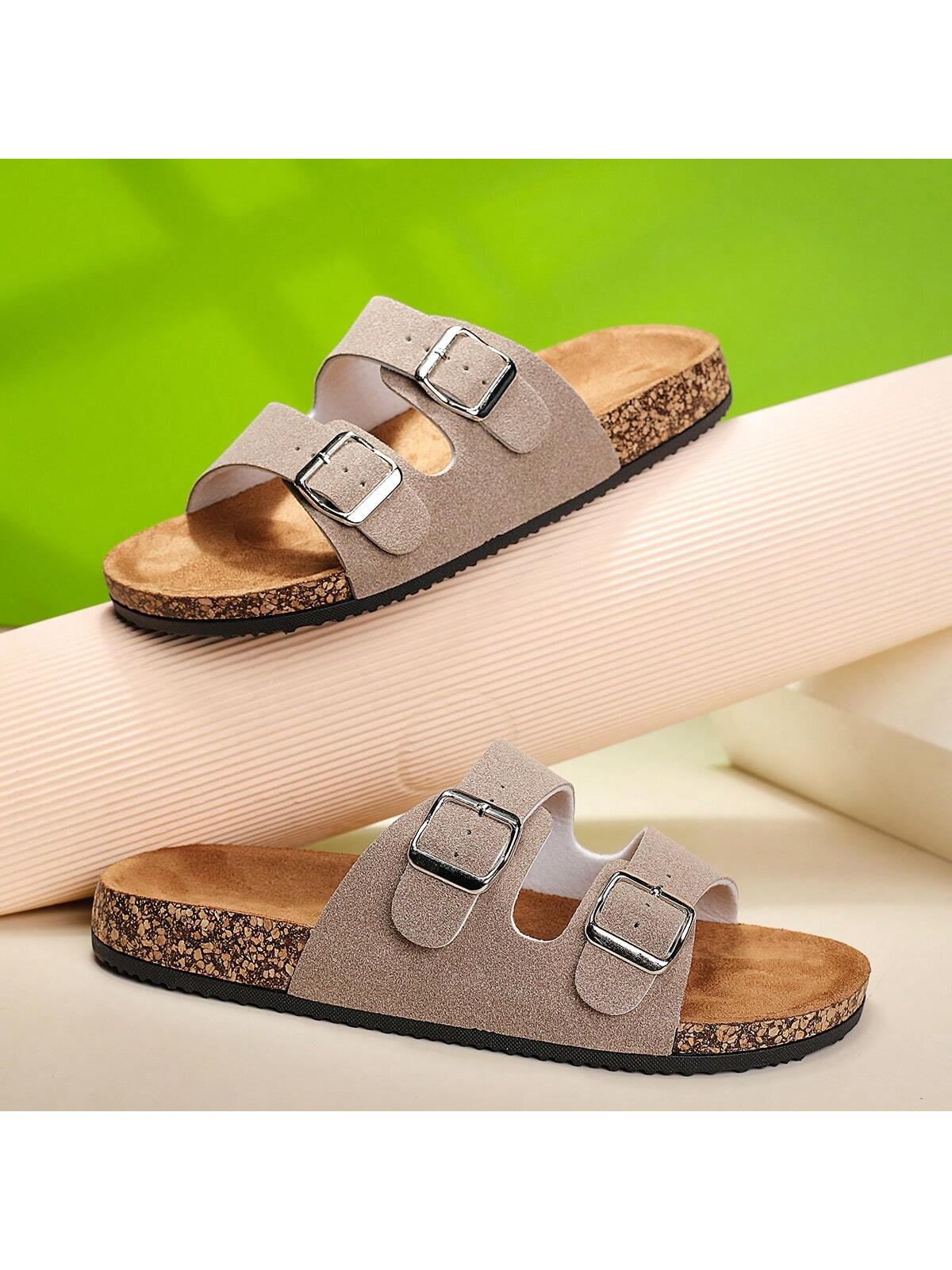 Trendy Buckle Flat Cork Slippers, Unisex Beach One-Strap Sandals, Fashionable Versatile Outdoor Casual Slipper For Summer