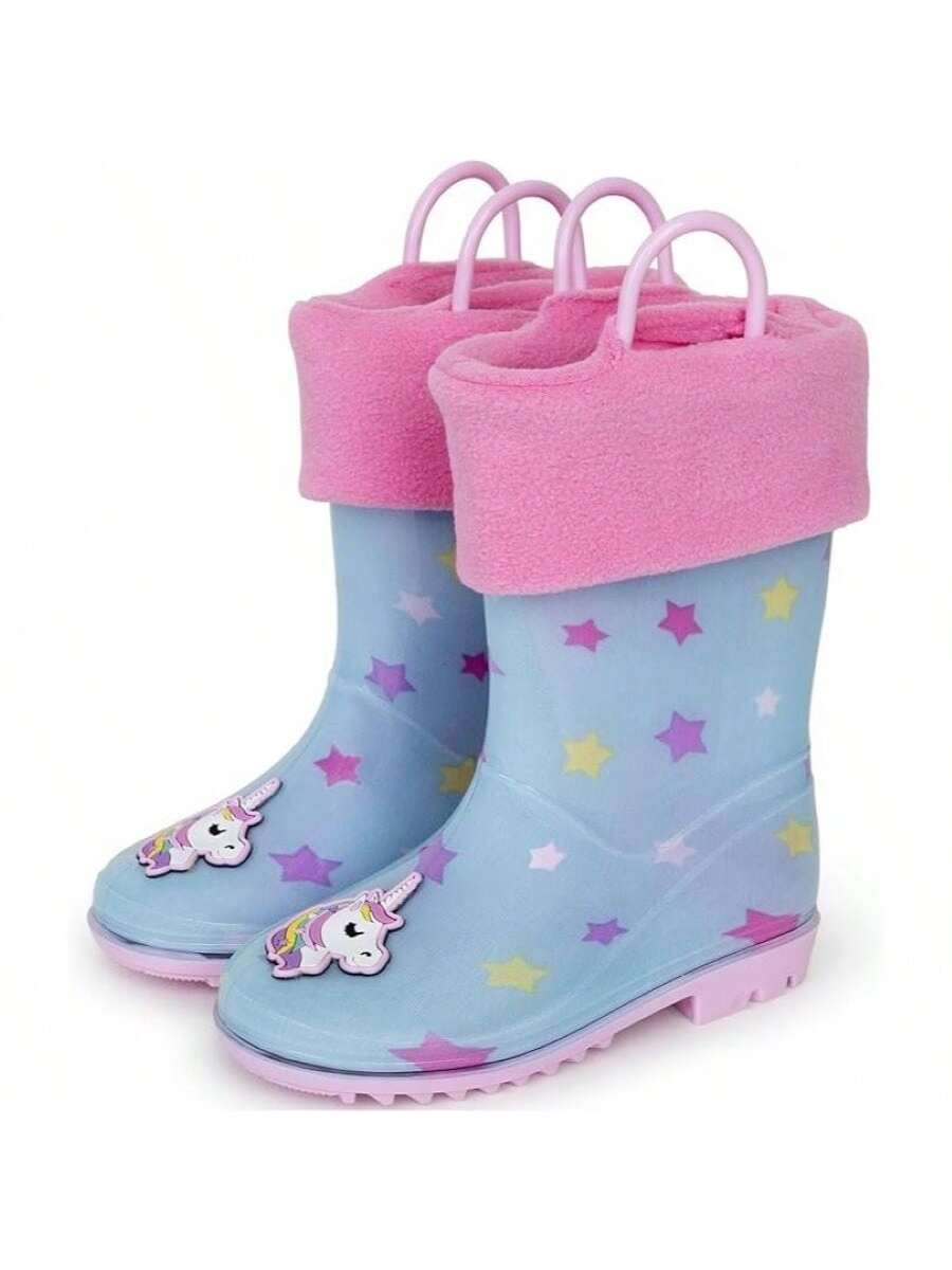 Toddler Girls Rain Boots With Sock, Kids Rubber Boots- Size 8T To 12 Years