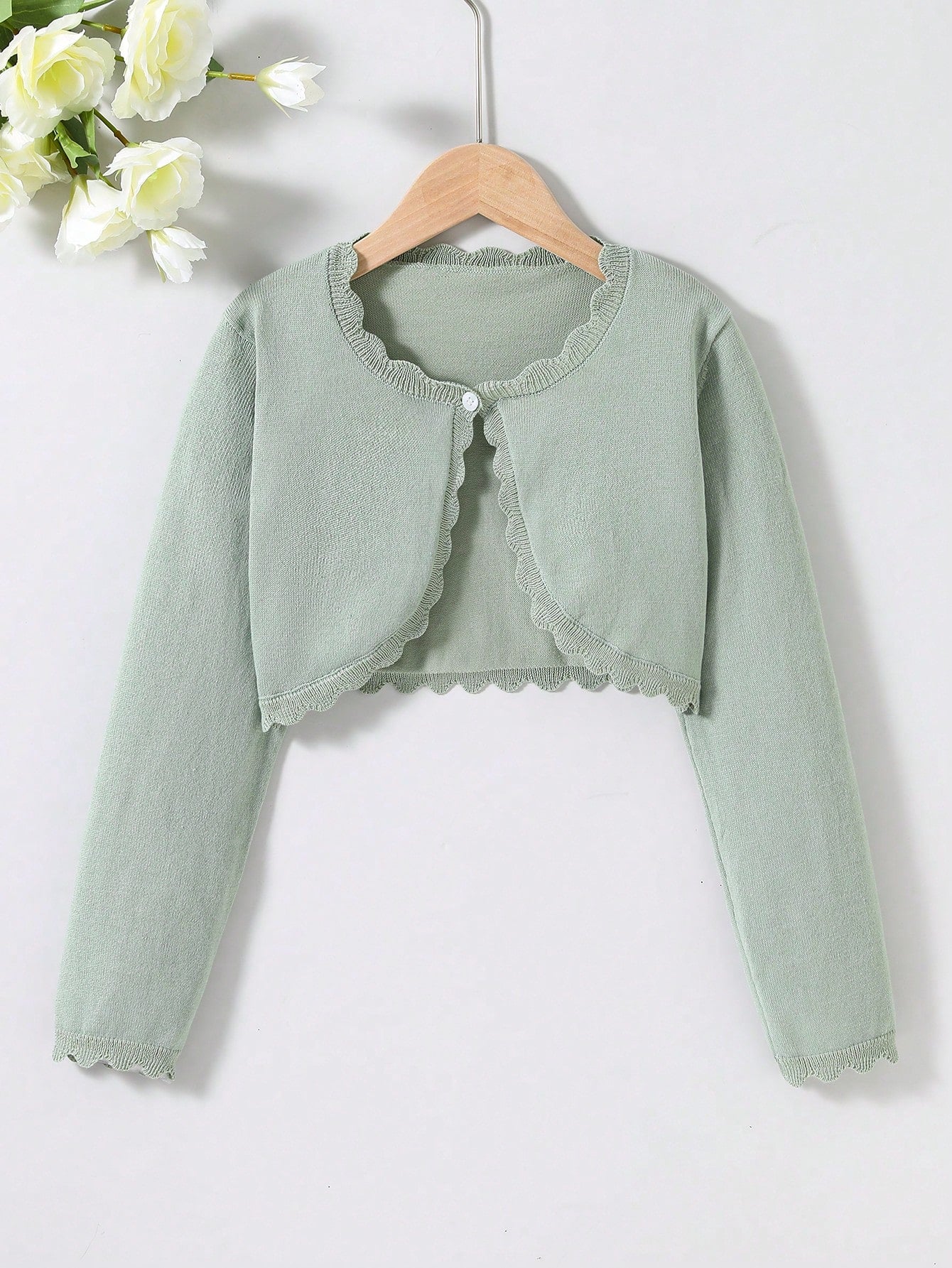 Tween Girl Simple Fashion Long Sleeve Single Button Knit Cardigan, Can Be Worn Outside