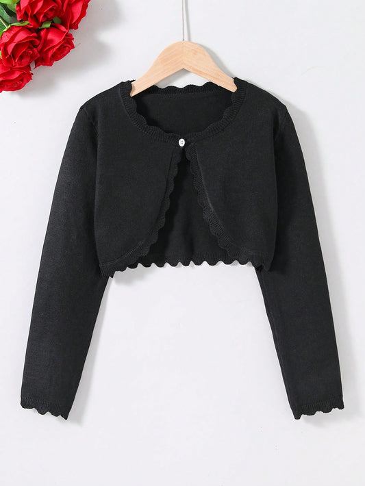 Tween Girl Simple Fashion Long Sleeve Single Button Knit Cardigan, Can Be Worn Outside