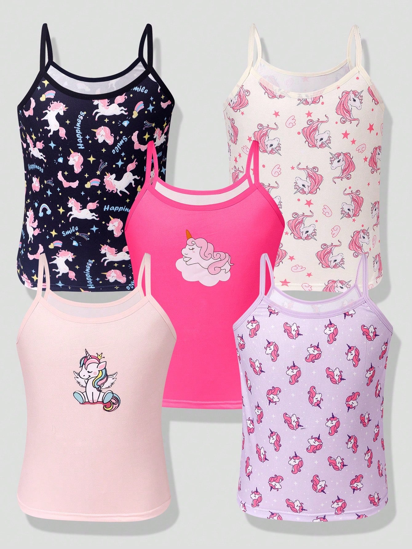 Young Girl Cute Unicorn & Cloud Print Underwear Set, Multiple Pieces