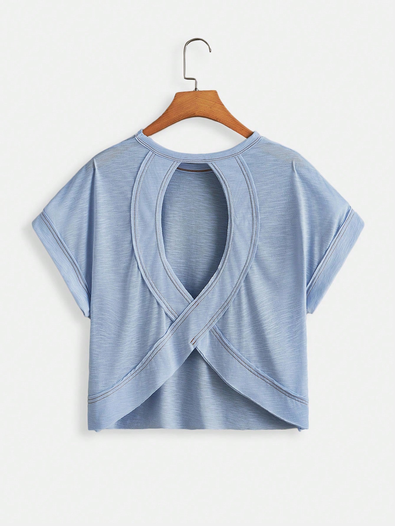 Cut Out Back Batwing Sleeve Tee