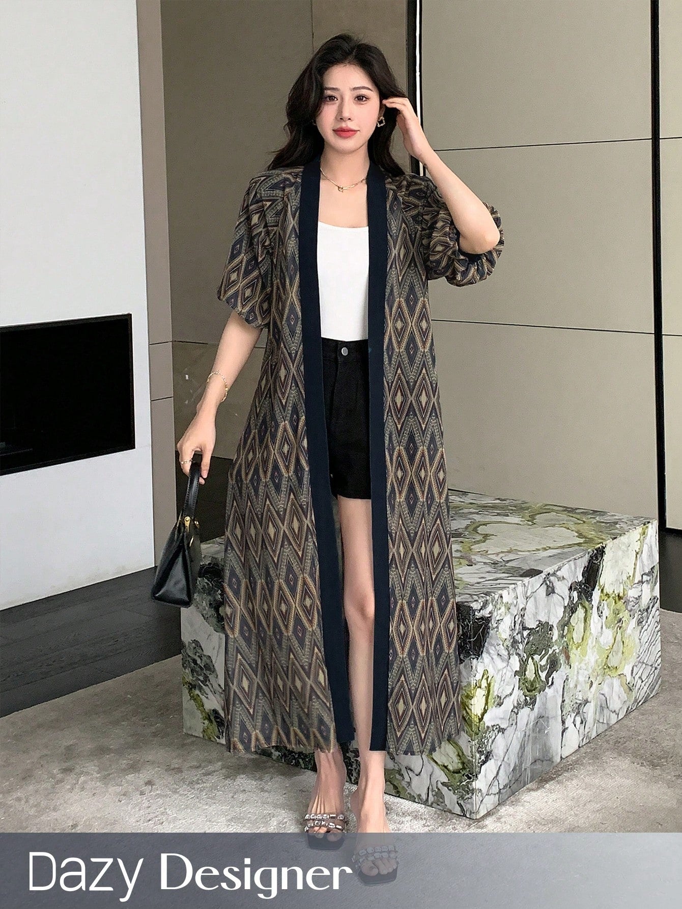 Designer Women's Elegant Floral Patchwork Long Kimono Coat With A Sense Of Design