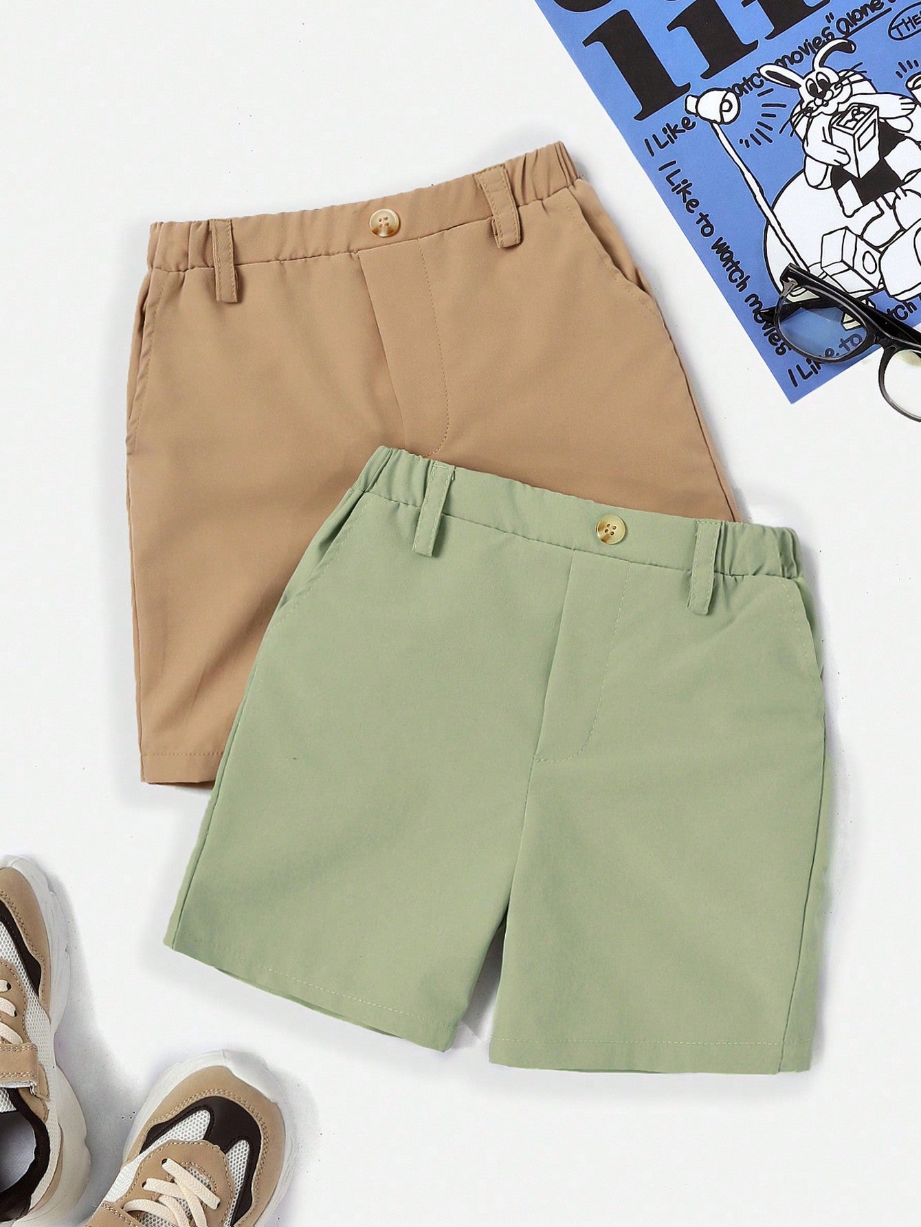 Young Boy 2pcs Slant Pocket Shorts