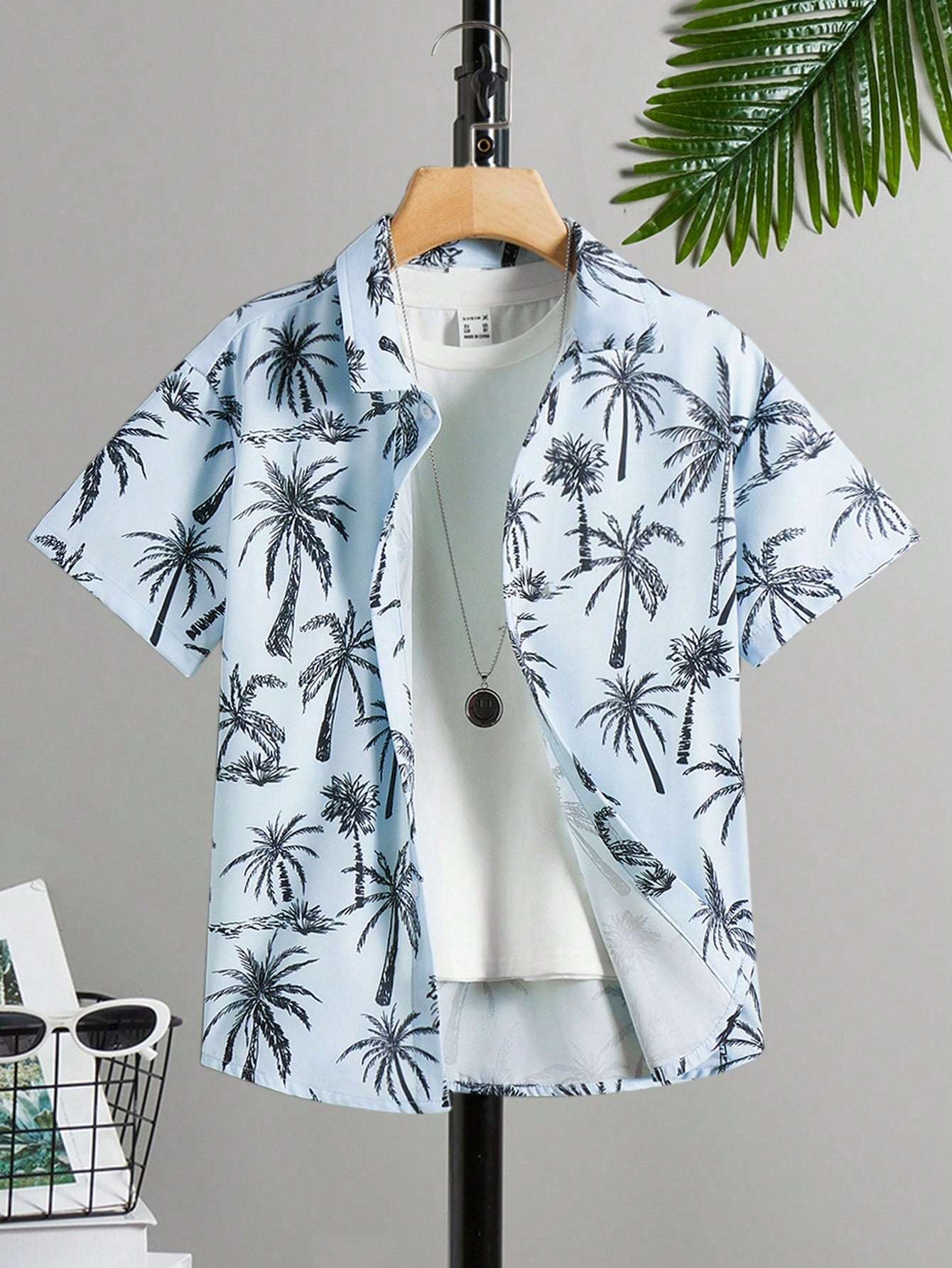 Tween Boys' Casual Comfortable Coconut Tree Pattern Shirt