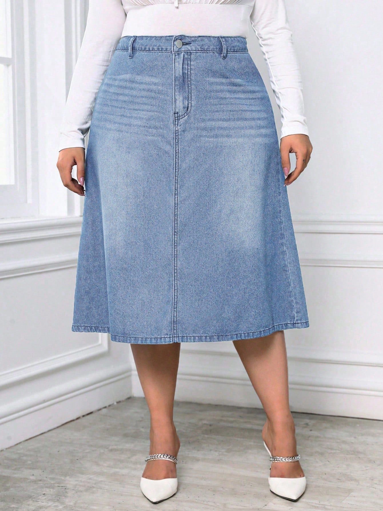 Plus High Waist Denim Skirt