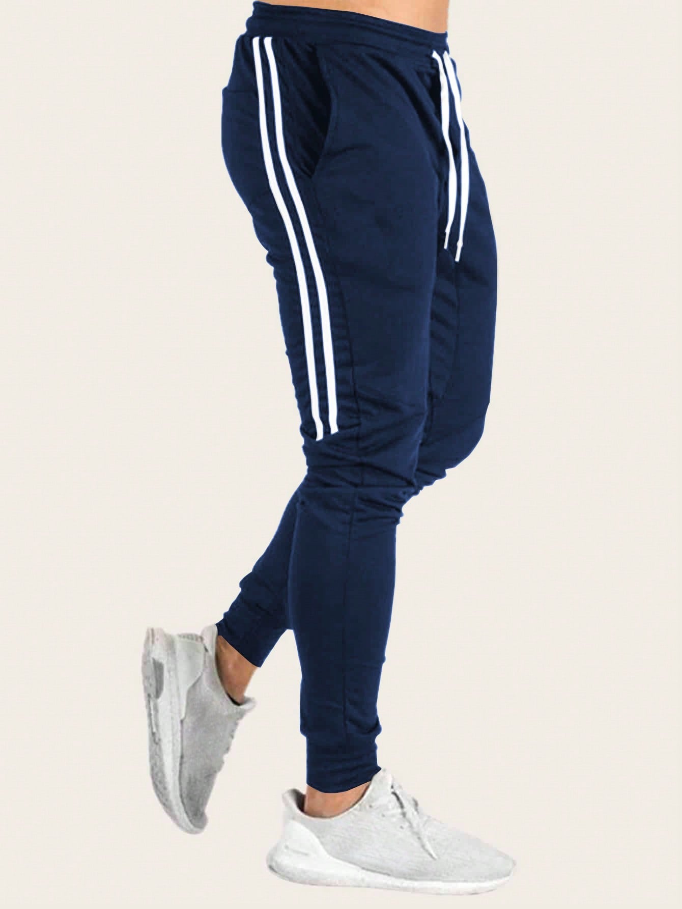 Men Loose Drawstring Waist Side Tape Sweatpants