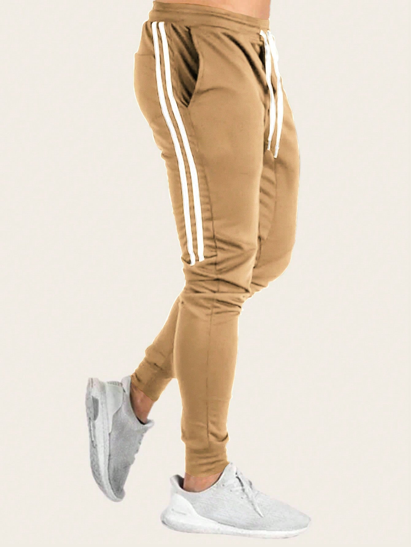 Men Loose Drawstring Waist Side Tape Sweatpants