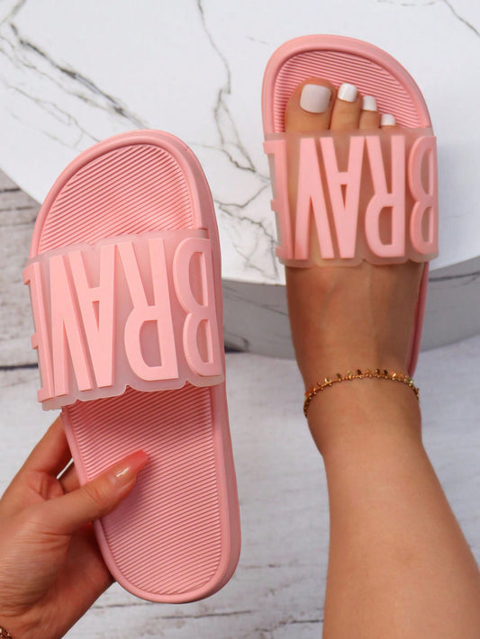 Women's Fashionable Embellished Pillow Slides, Slip-On Lightweight Flat Pvc Slides, Non-Slip Summer Beach Slides