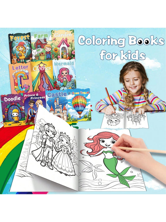 10-Pack Kids Coloring Book Set With Doodle, Castle, Forest, Letters, And More - Fun And Easy Children's Color Book For Boys And Girls Ages 3+