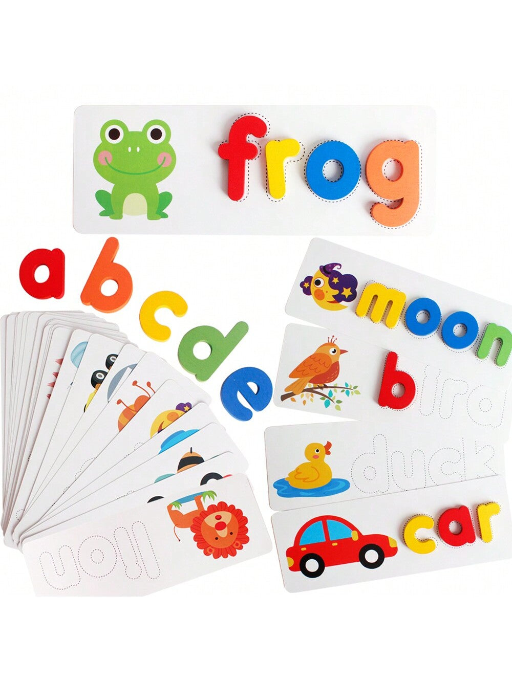 Spelling Game Learning Toys Wooden ABC Alphabet Flash Cards Matching Shape Letters Word Puzzle Games Educational Developmental Toy Preschool Montessori STEM Gift Toys