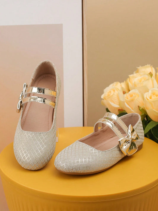 1pair Girls' Fashionable Metallic Flat Shoes For Teenagers & Dance, All-Match Style