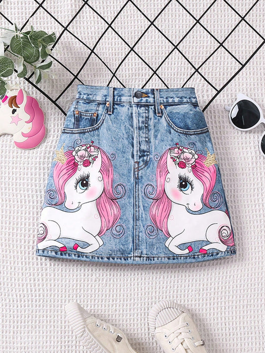 Young Girl Cute Cartoon Unicorn Printed Skirt Summer