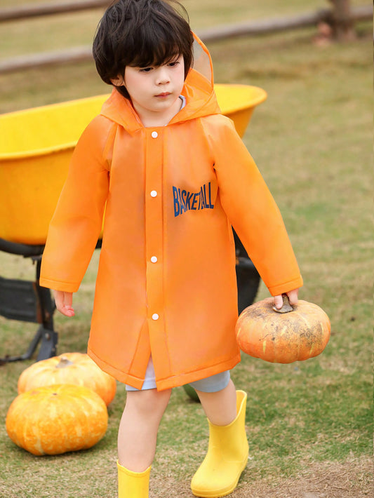 Boys' Orange Basketball Printed Raincoat For All Seasons