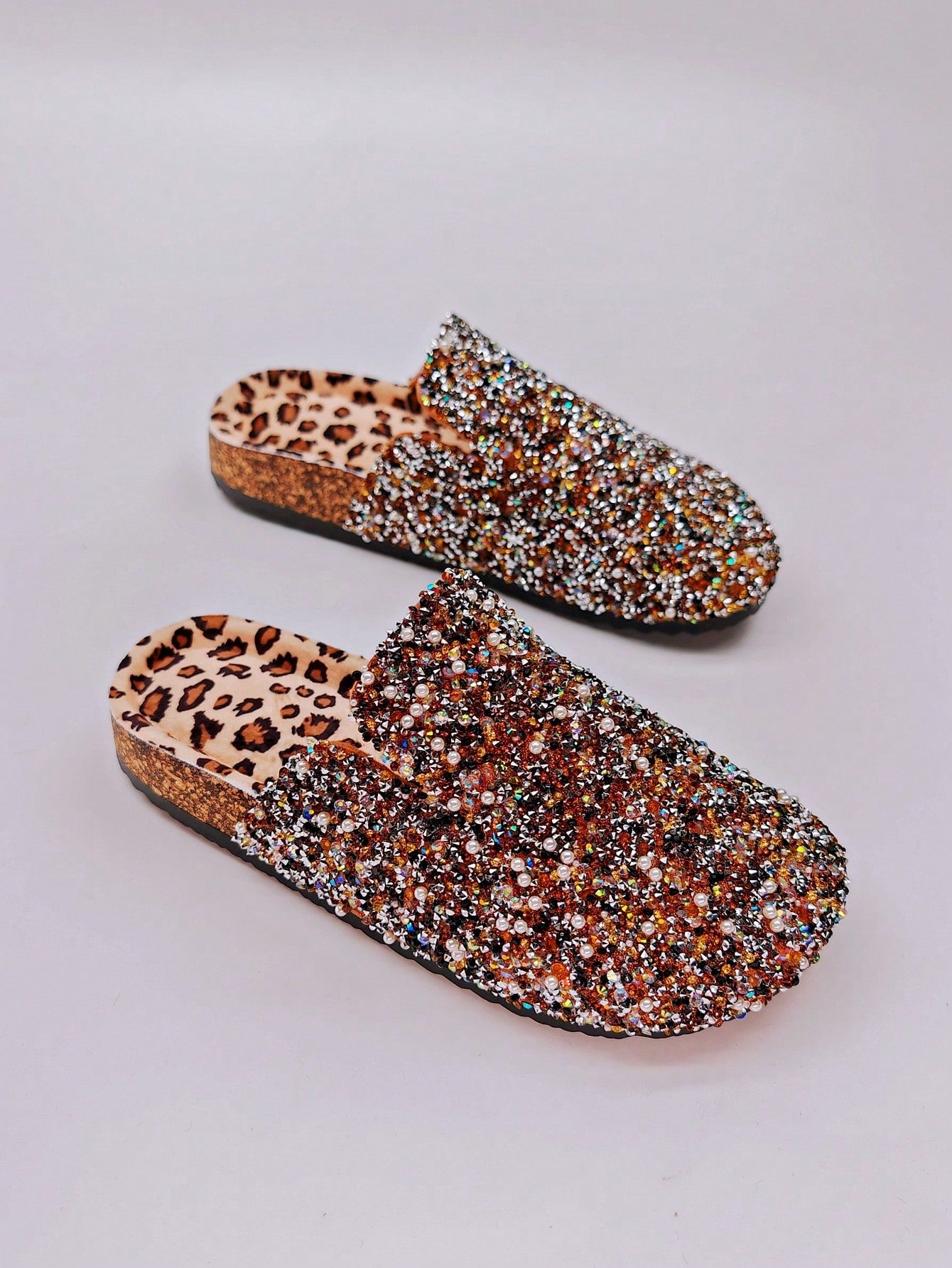 New Arrival Black Sequin Slides, Beach, Indoor, Slippers, Women's Flat Slides, Women's Flat Sandals