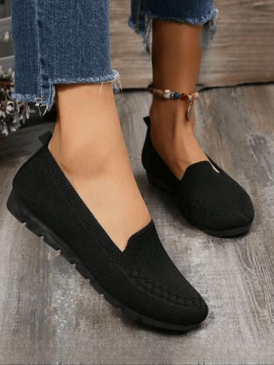 Women's Knitted Mesh Casual Flat Loafers, Slip-On Solid Color Summer Shoes, Comfortable & Breathable For Home, Lightweight Soft Bottom Flats (Fits Narrow, Wide, Or Large Feet - It Is Recommended To Order One Size Up). Pattern Random.