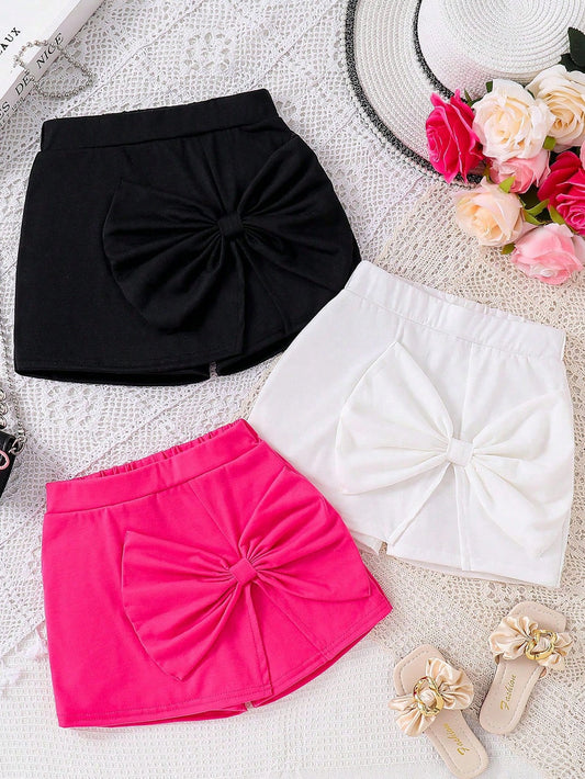 Tween Girl Solid Color Bowknot Shorts 3pcs/Pack