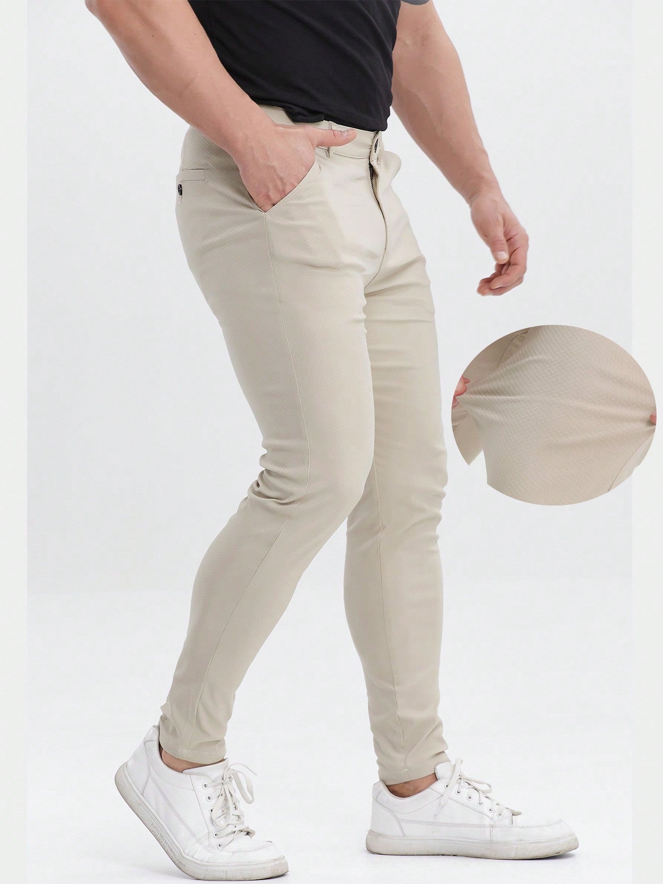 Men Chinos Pants Slim Fit Stretch Dress Pant Wrinkle-Resistant Pleated Formal Pants