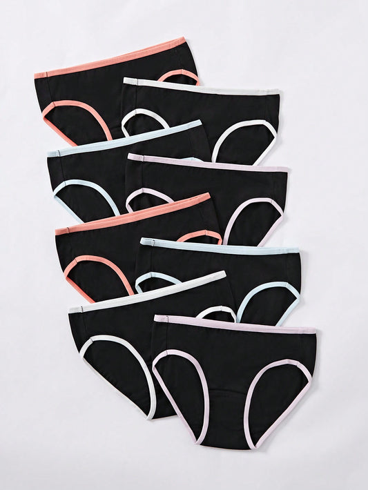 Tween Girl 8pcs/Pack Comfortable & Casual Color Block Triangular Underwear