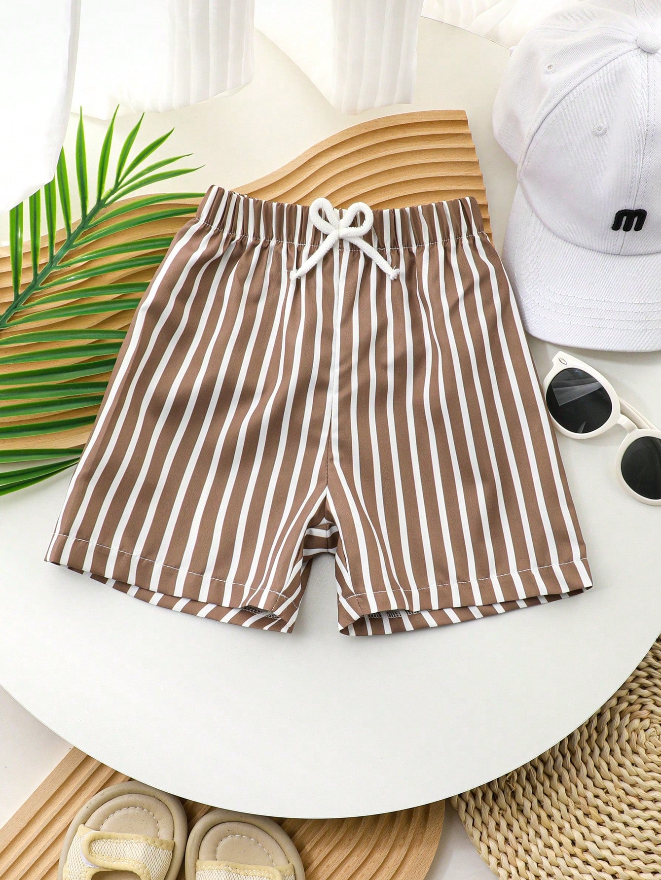 Young Boy's Casual Striped Drawstring Summer Suit Shorts