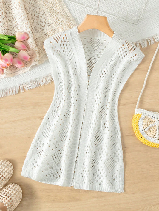 Young Girl Mesh Hollow Out Haori Cardigan