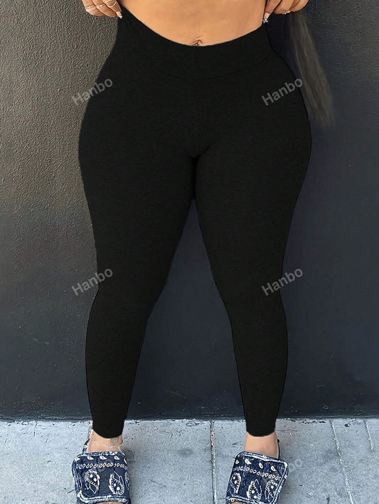 Plus Size Women's Casual Solid Color Leggings For Everyday Wear