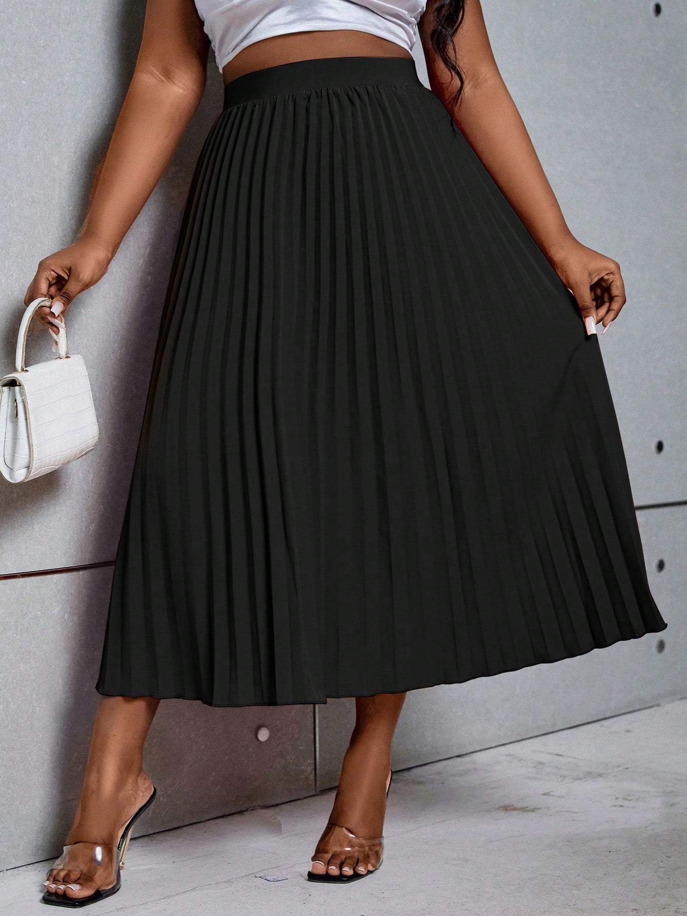 Plus Size Plain Casual Daily Wear Pleated Skirt