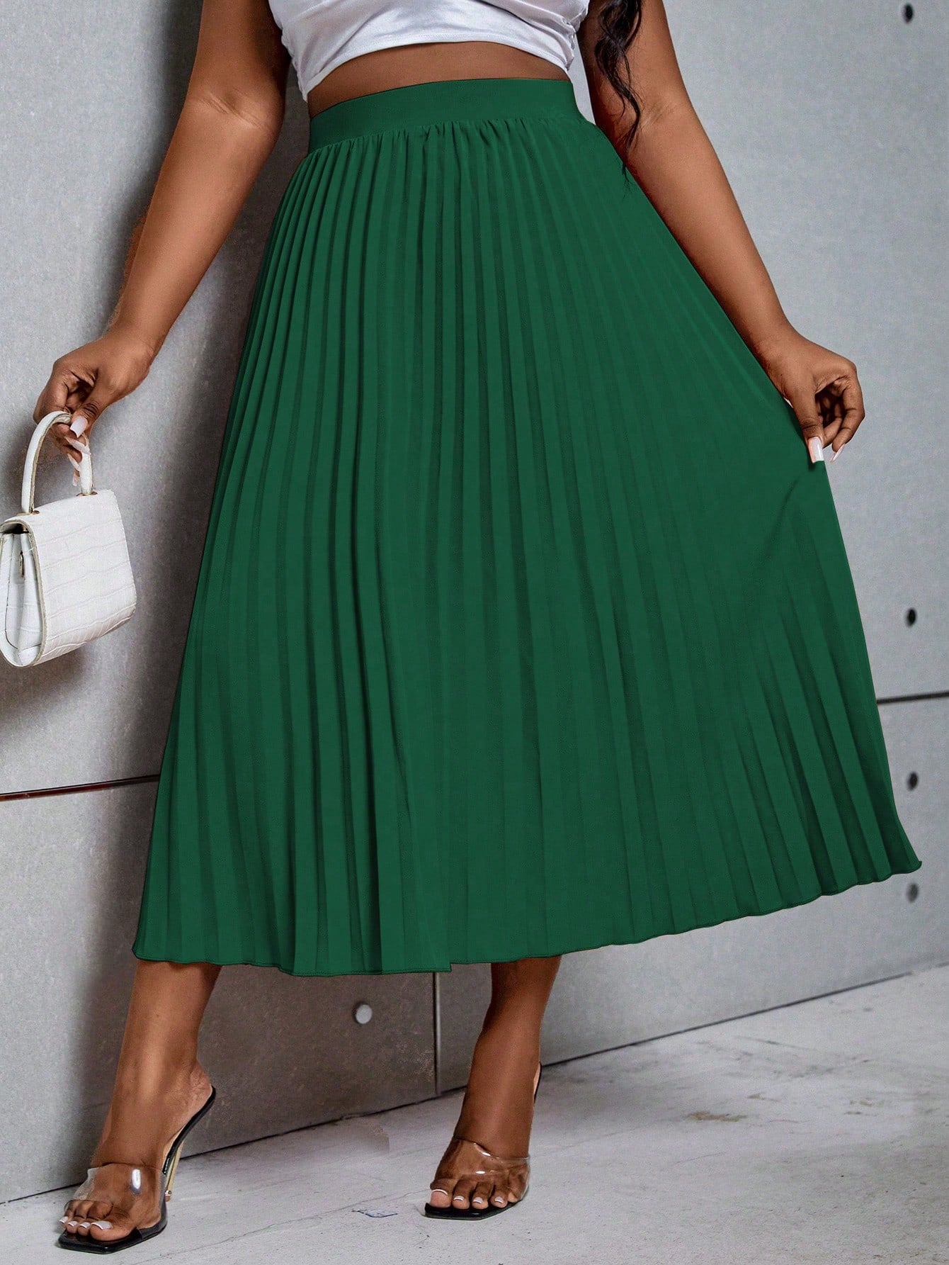 Plus Size Plain Casual Daily Wear Pleated Skirt