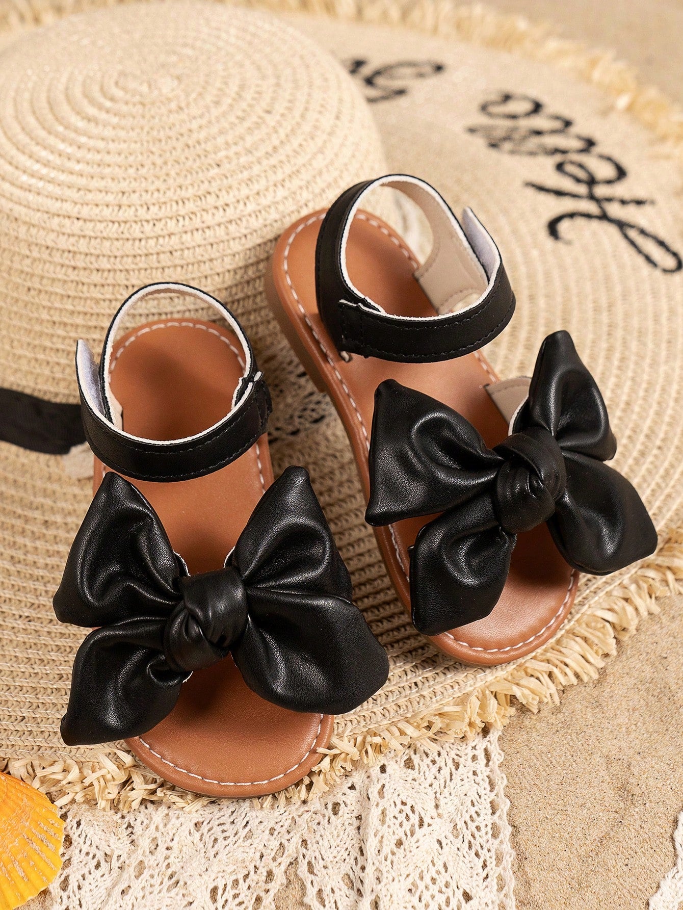 1pair Girls' Bow Knot Princess Sandals, Summer Casual Beach Shoes