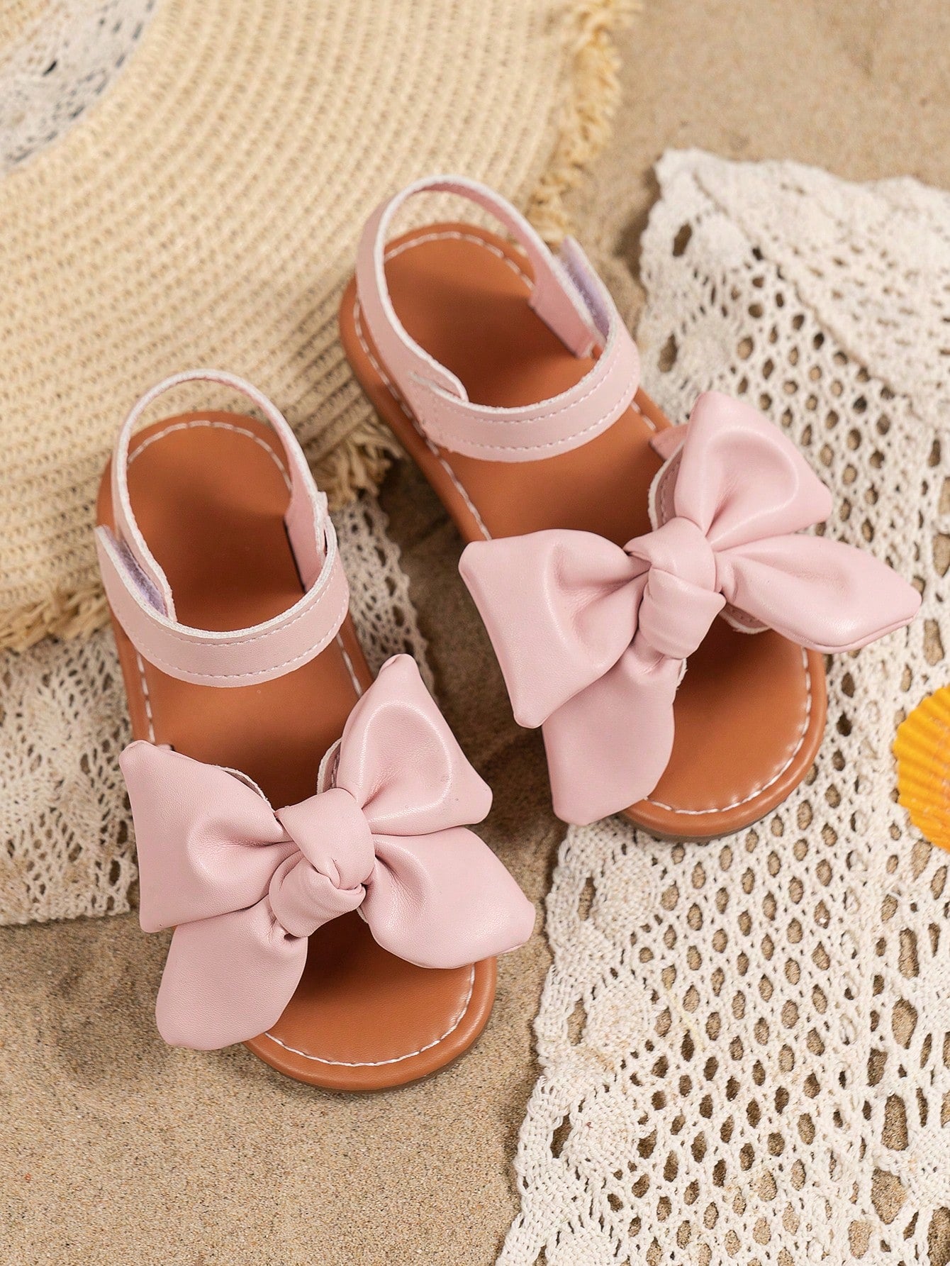 1pair Girls' Bow Knot Princess Sandals, Summer Casual Beach Shoes